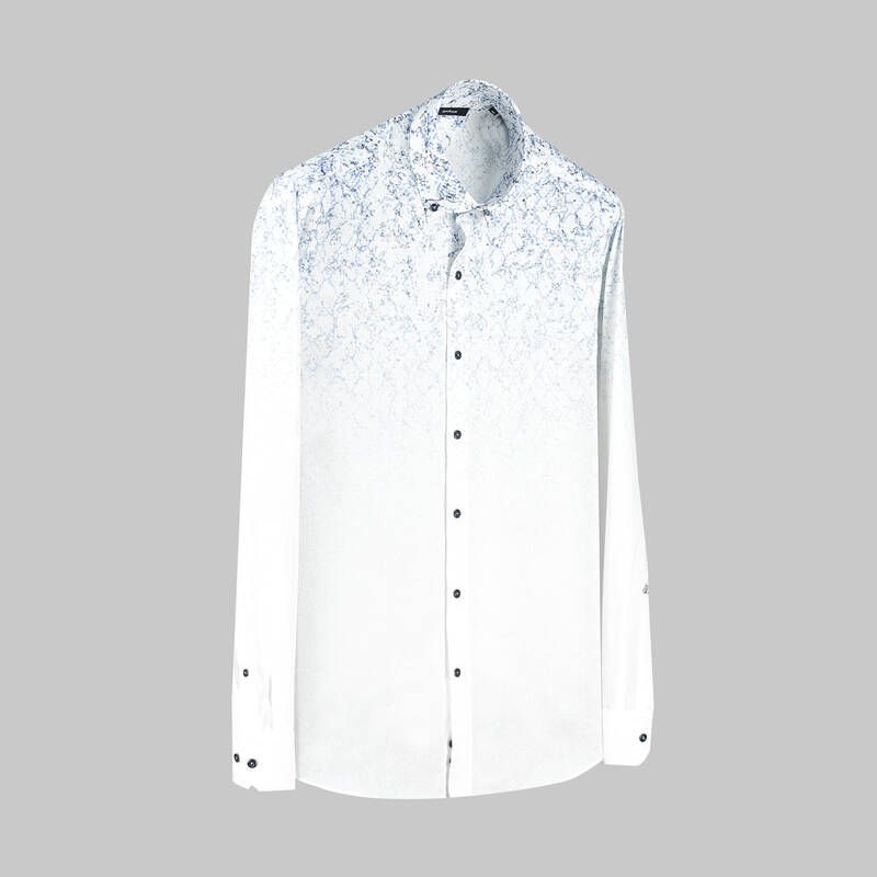 Eleta Uzun Kol Desenli Slim Mavi Gömlek - 1