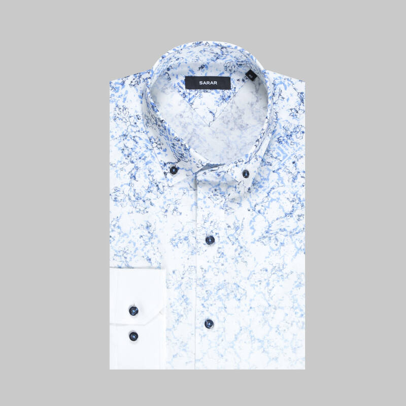 Eleta Uzun Kol Desenli Slim Mavi Gömlek - 3