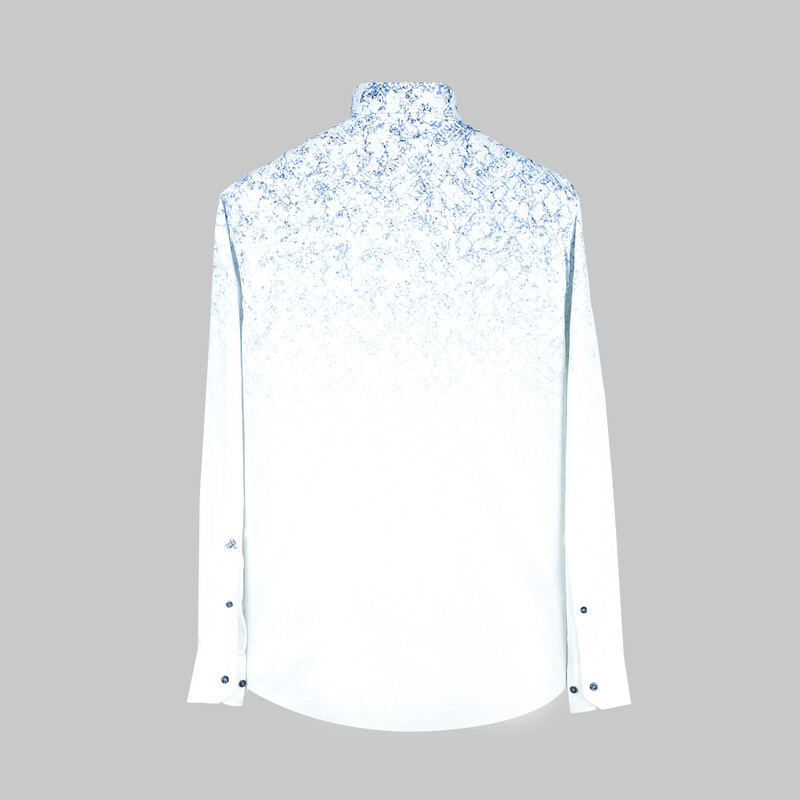 Eleta Uzun Kol Desenli Slim Mavi Gömlek - SARAR