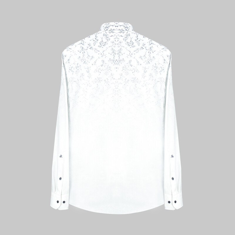 Eleta Uzun Kol Desenli Slim Lacivert Gömlek - SARAR