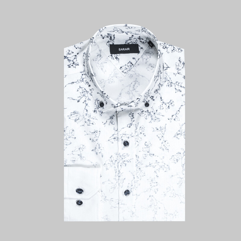 Eleta Uzun Kol Desenli Slim Lacivert Gömlek - SARAR