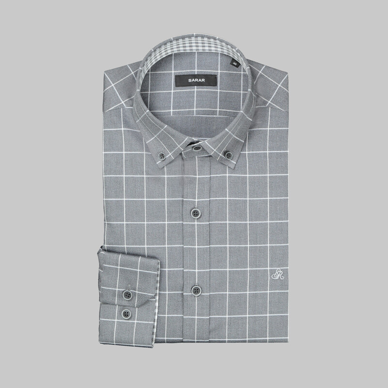 Eleta Kareli Gri Slim Gömlek - SARAR