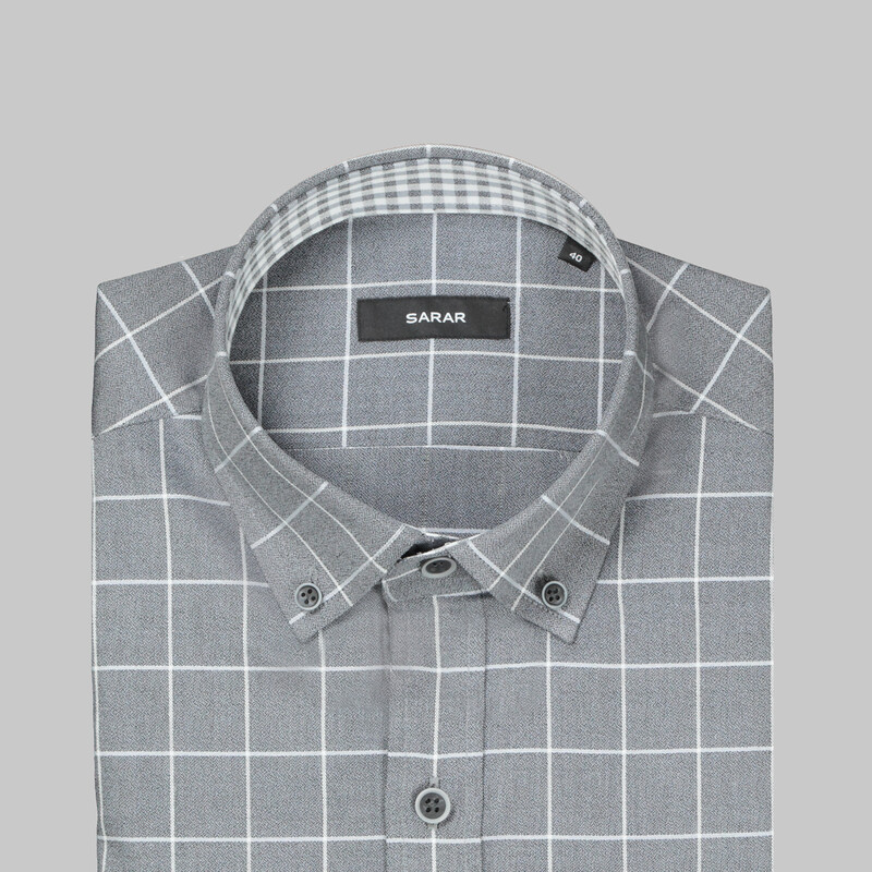 Eleta Kareli Gri Slim Gömlek - SARAR