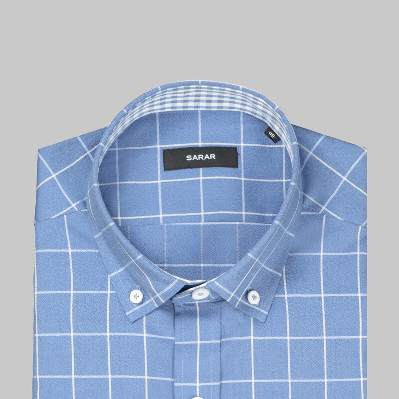 Eleta Kareli Mavi Slim Gömlek - SARAR