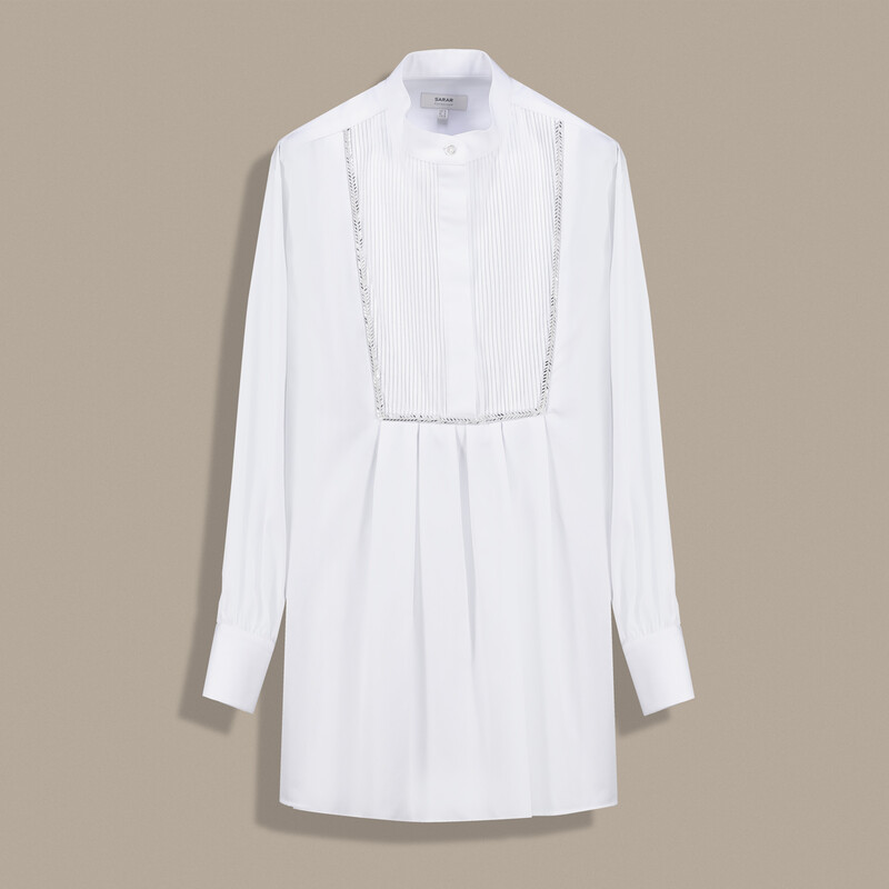 Eliza Taşlı Uzun Kol Beyaz Gömlek - SARAR WOMAN