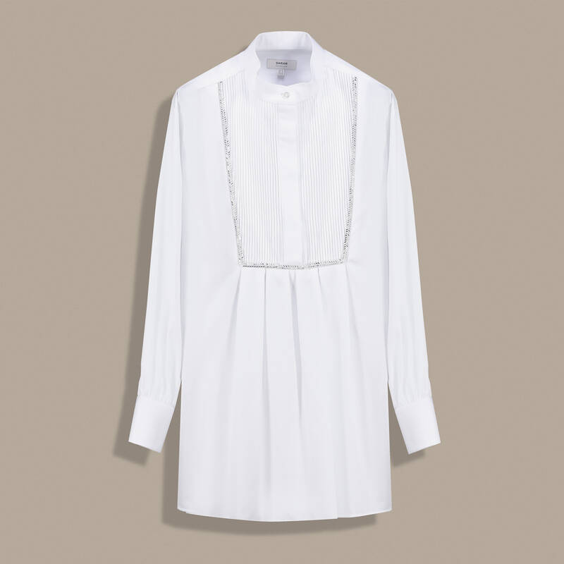 Eliza Taşlı Uzun Kol Beyaz Gömlek - 1