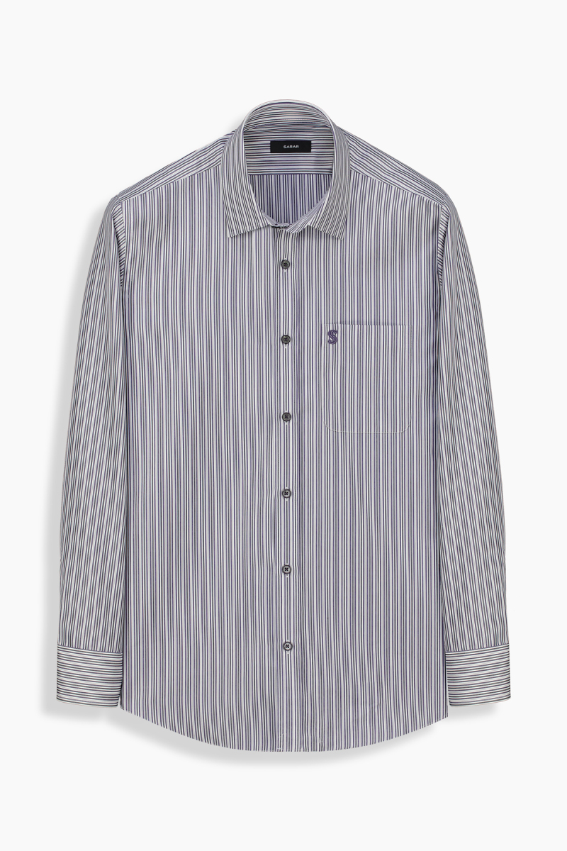 Elvio Çizgili Cepli Mor Gömlek - 1