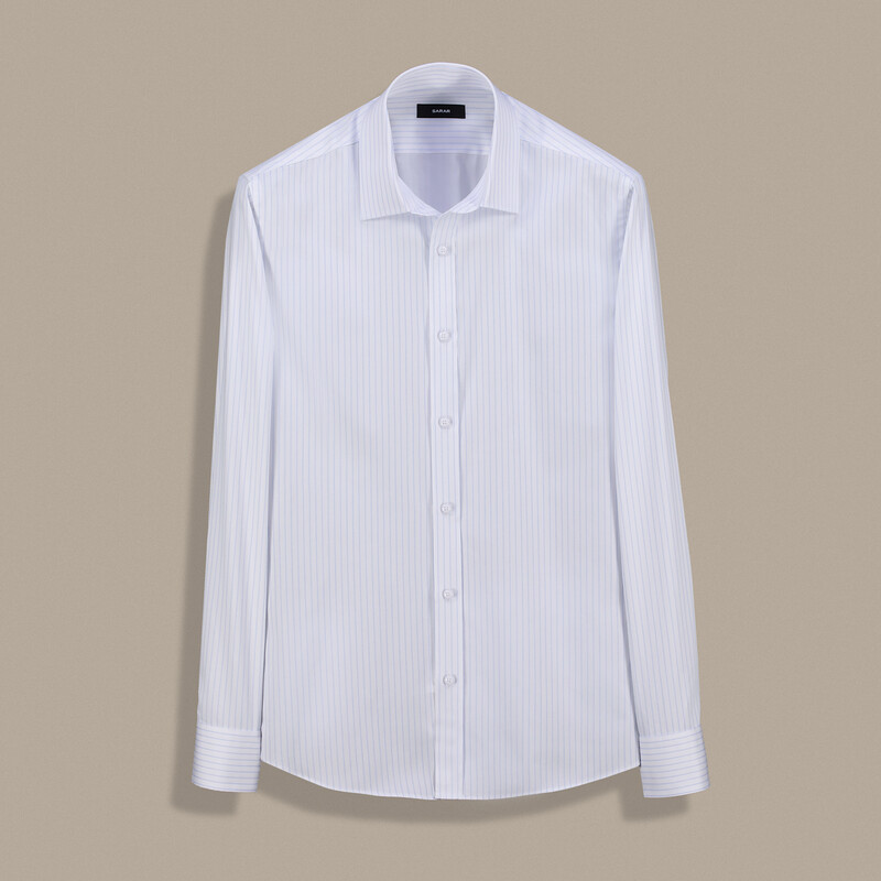 Elvio Çizgili Slim Açık Mavi Gömlek 