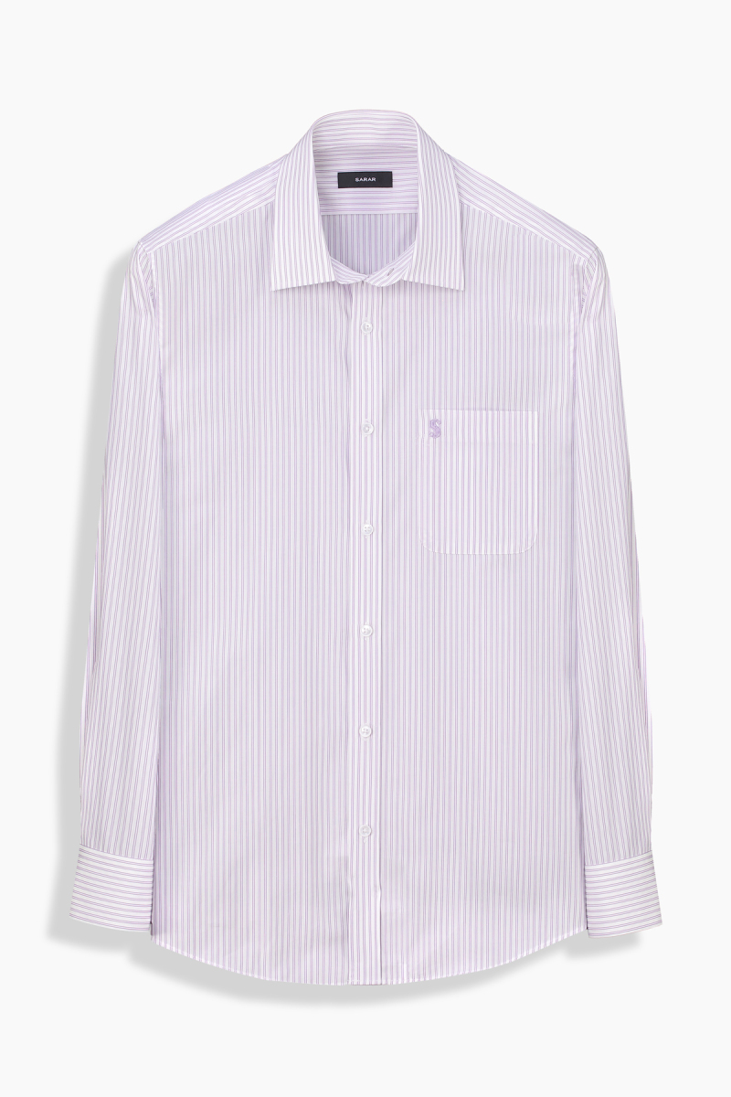 Elvio Çizgili Mor Klasik Gömlek - 1