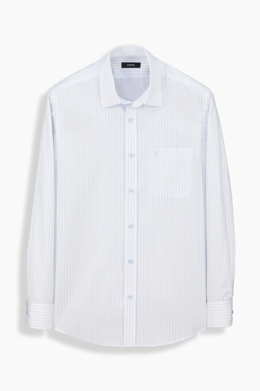 Elvio Co Çizgili Uzun Kol Mavi Gömlek 