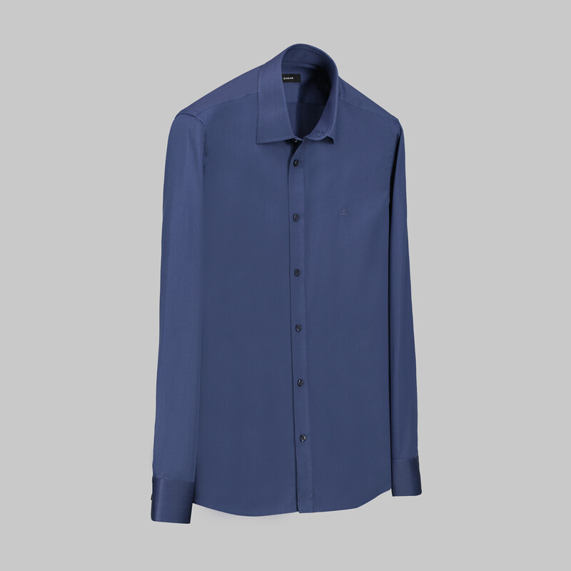 Elvio Easy Iron Slim Fit Açık Lacivert Gömlek 