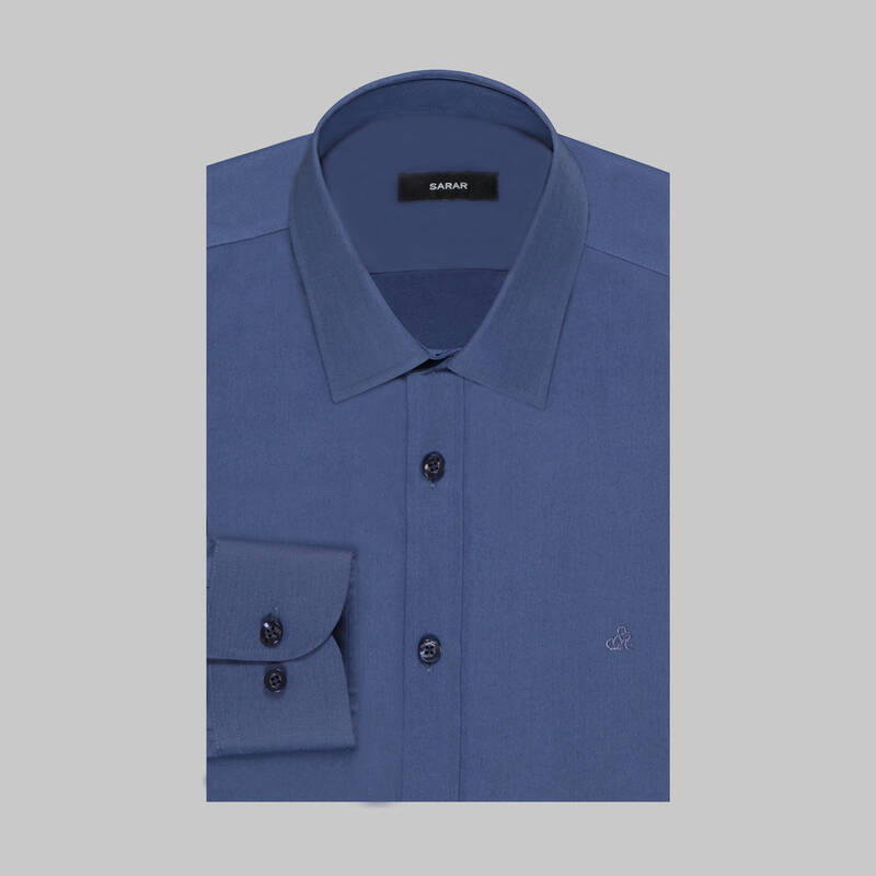 Elvio Easy Iron Slim Fit Açık Lacivert Gömlek - 3
