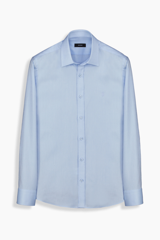 Elvio Easy Iron Slim Fit Açık Mavi Pamuklu Gömlek 