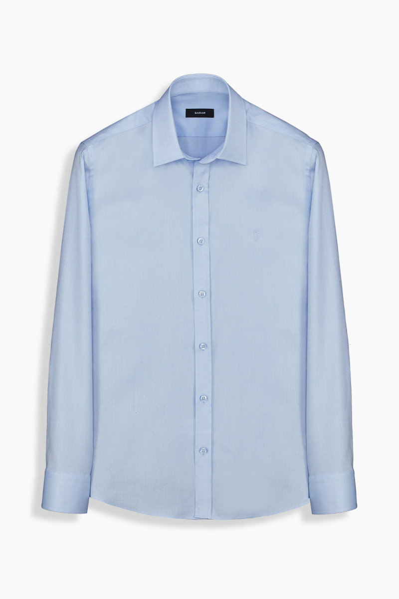 Elvio Easy Iron Slim Fit Açık Mavi Pamuklu Gömlek - 1
