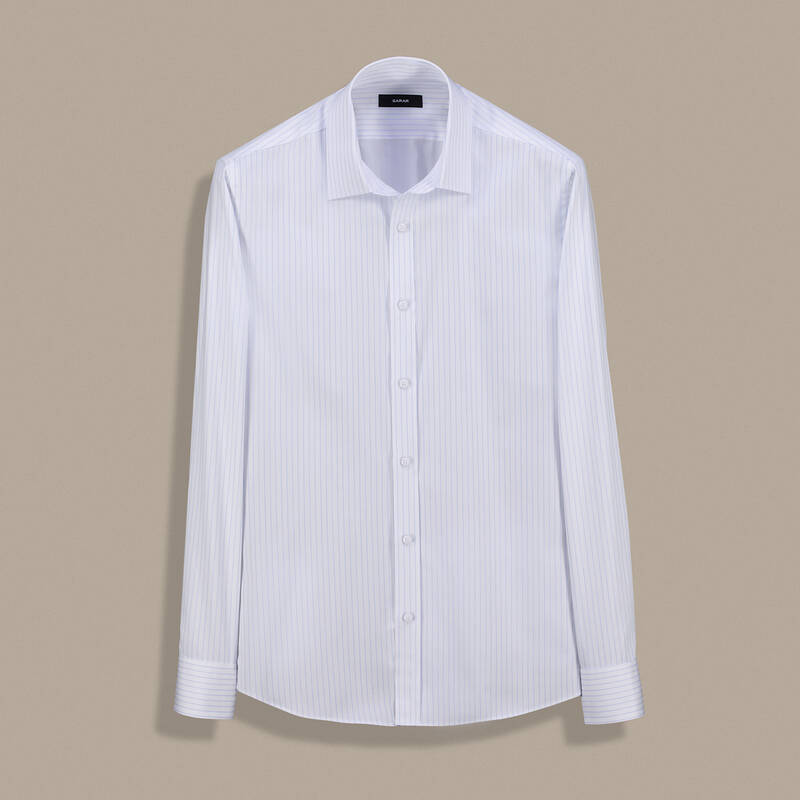 Elvio İnce Çizgili Slim Fit Açık Mavi Gömlek - 1