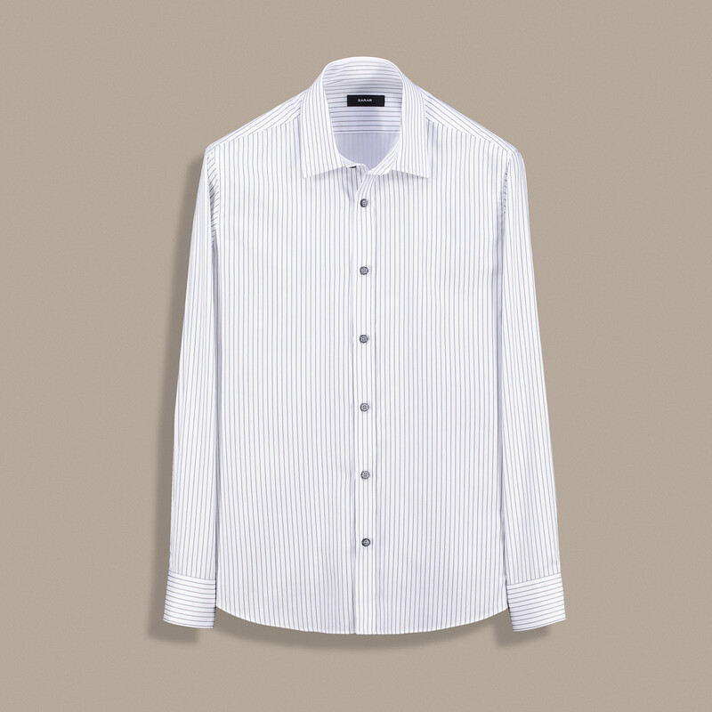 Elvio İnce Çizgili Slim Fit Gri Gömlek 