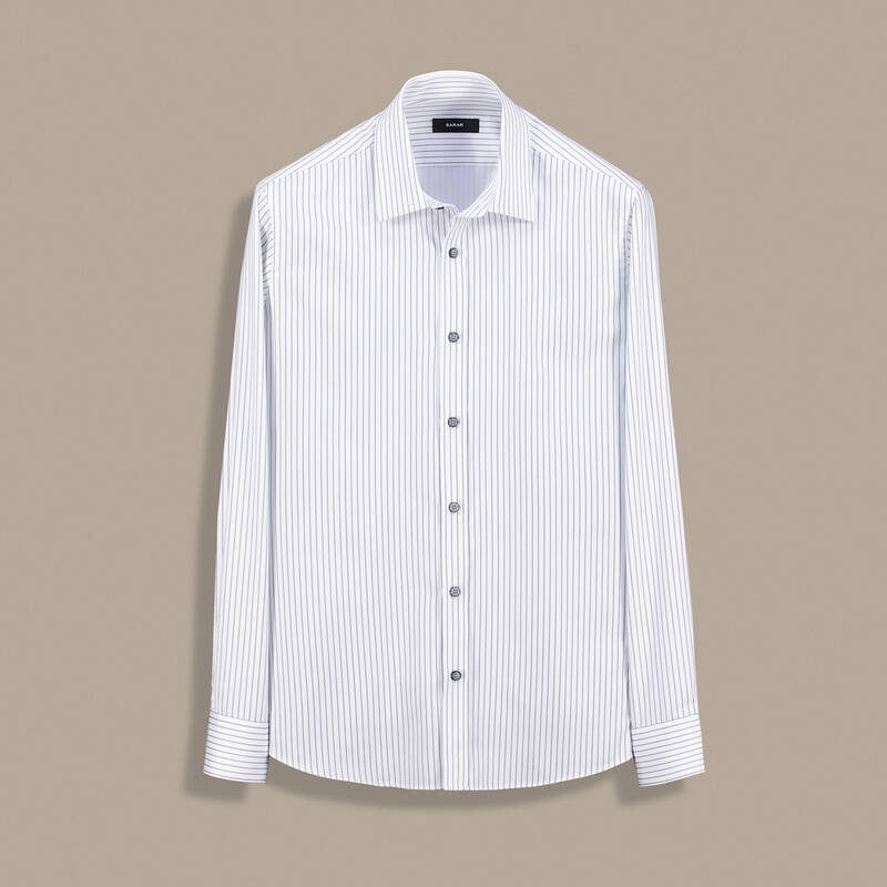 Elvio İnce Çizgili Slim Fit Gri Gömlek - 1