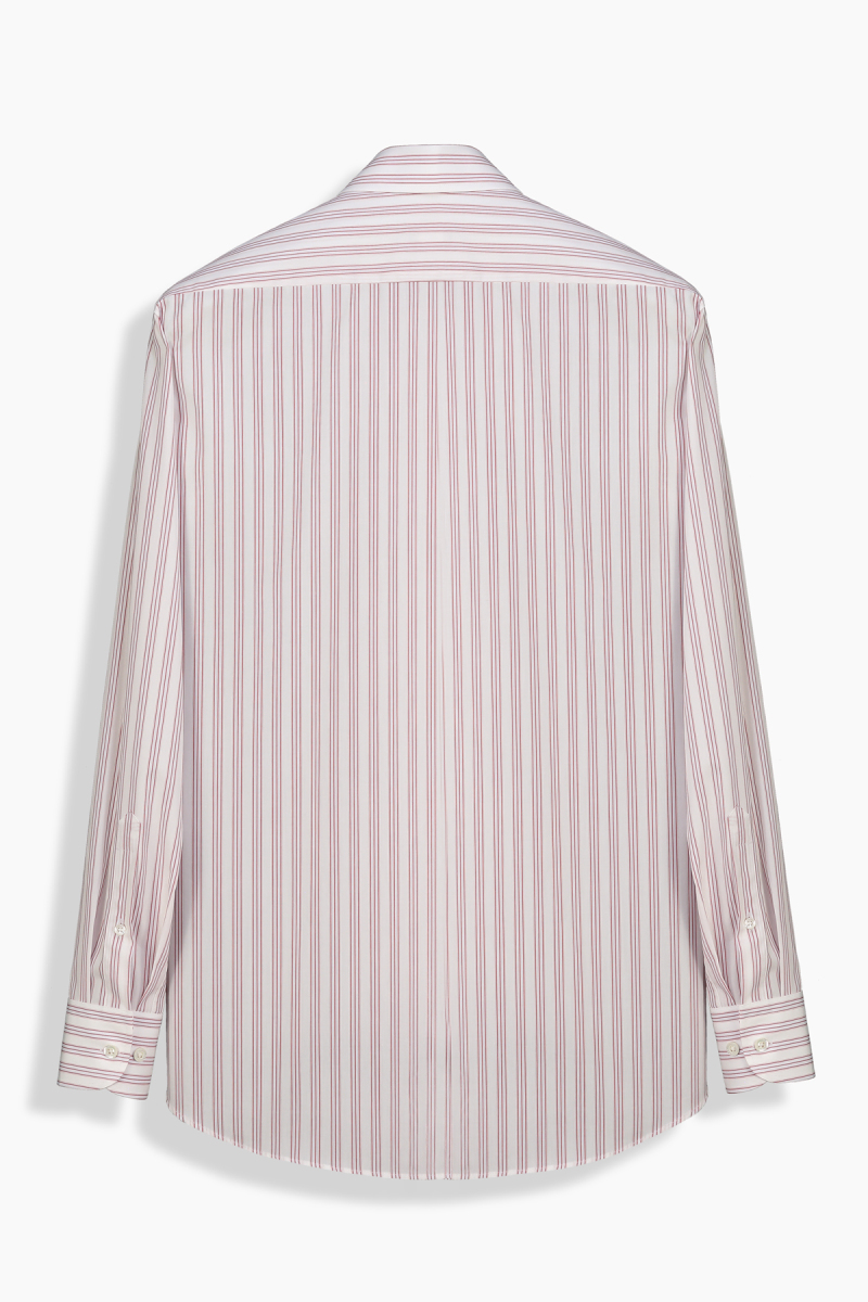 Elvio Klasik Pamuklu Çizgili Kırmızı Gömlek - 2