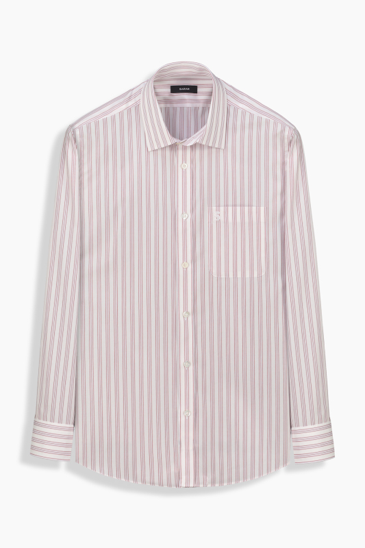 Elvio Klasik Pamuklu Çizgili Kırmızı Gömlek 