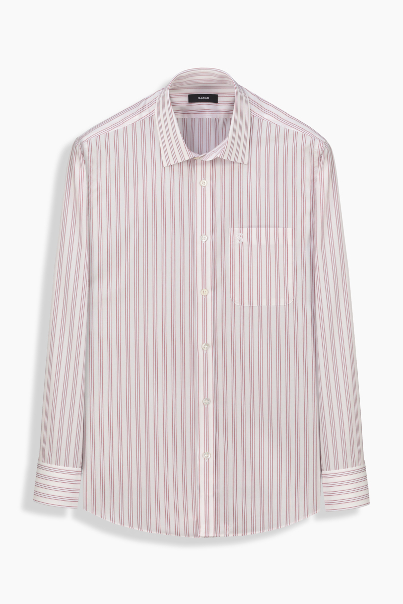 Elvio Klasik Pamuklu Çizgili Kırmızı Gömlek - 1