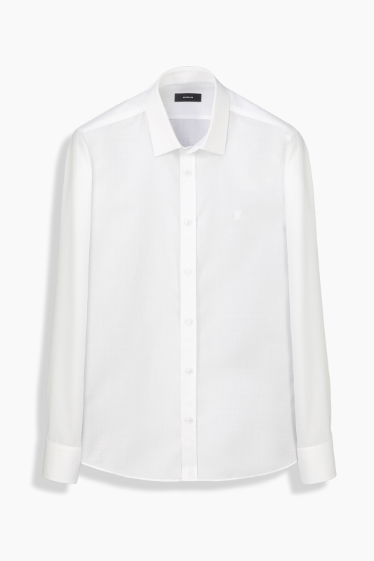 Elvio Mikro Desenli Slim Fit Beyaz Pamuk Gömlek - SARAR