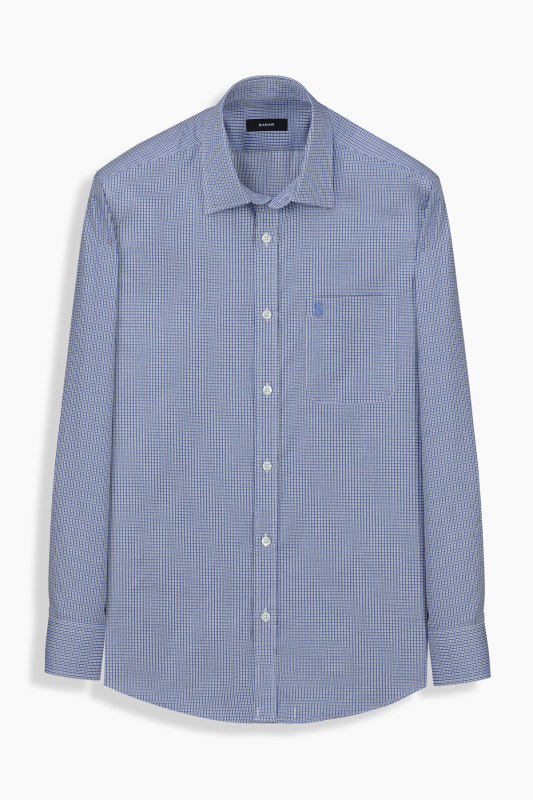 Elvio Pamuklu Mavi Ekose Gömlek - SARAR