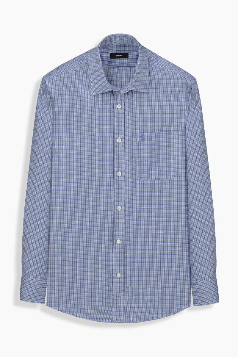 Elvio Pamuklu Mavi Ekose Gömlek - 1