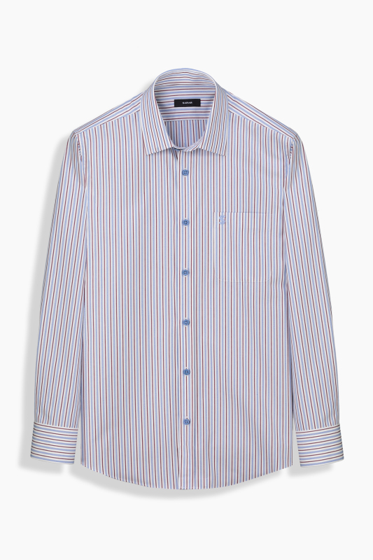 Elvio Uzun Kol Çizgili Cepli Kırmızı Gömlek 