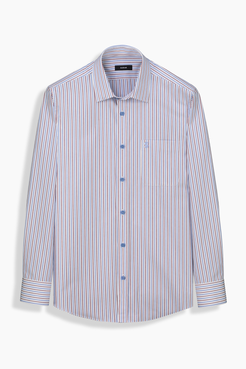 Elvio Uzun Kol Çizgili Cepli Kırmızı Gömlek - 1