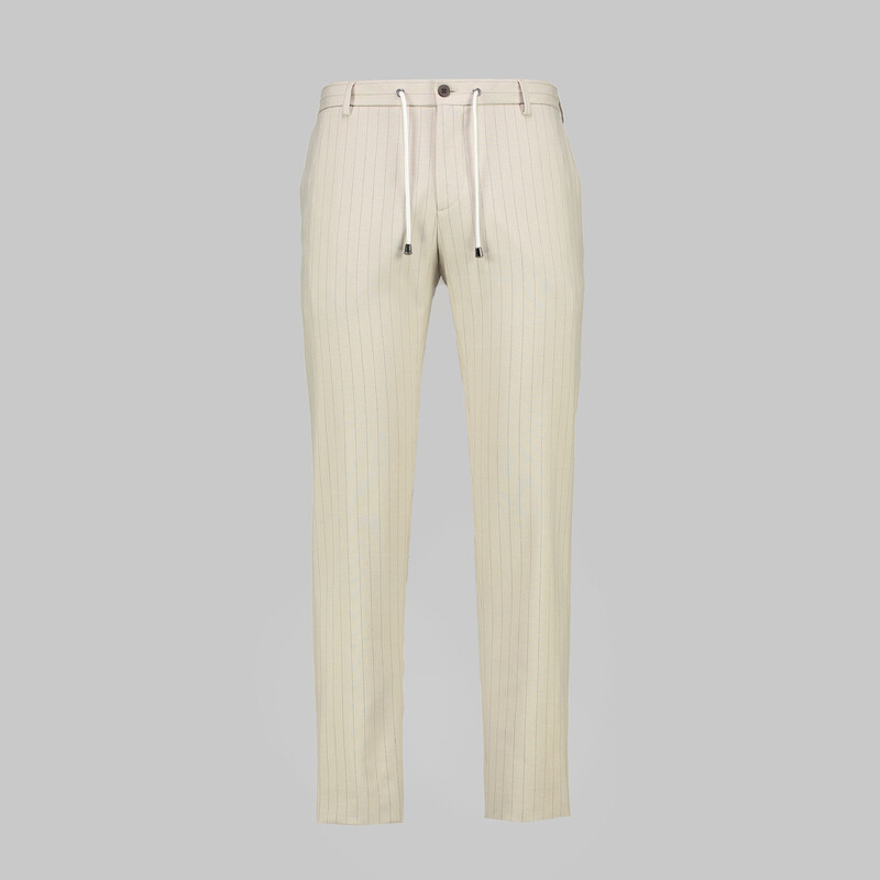 Ely Beli Bağcıklı Çizgili Bej Pantolon - INTERVIEW