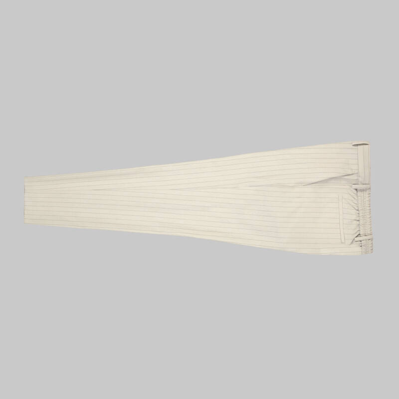 Ely Beli Bağcıklı Çizgili Bej Pantolon - 4