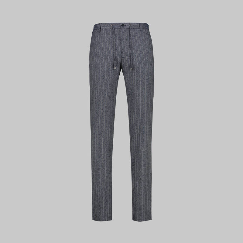 Ely Çizgili İndigo Mavi Pantolon - 1