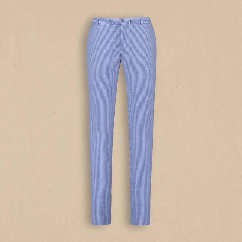 Ely Çizgili Beli Bağcıklı Mavi Pantolon - 2