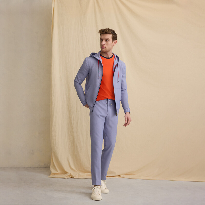 Ely Çizgili Beli Bağcıklı Mavi Pantolon 