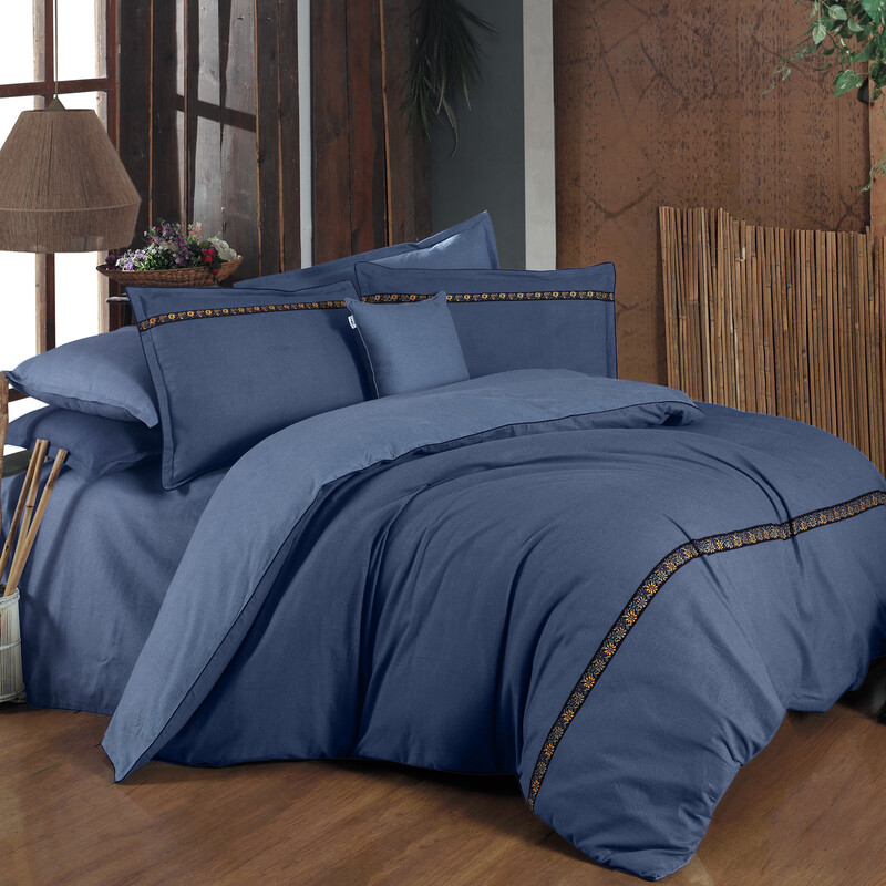 Enrike Flanel Mavi King Size Nevresim Takımı - SAREV