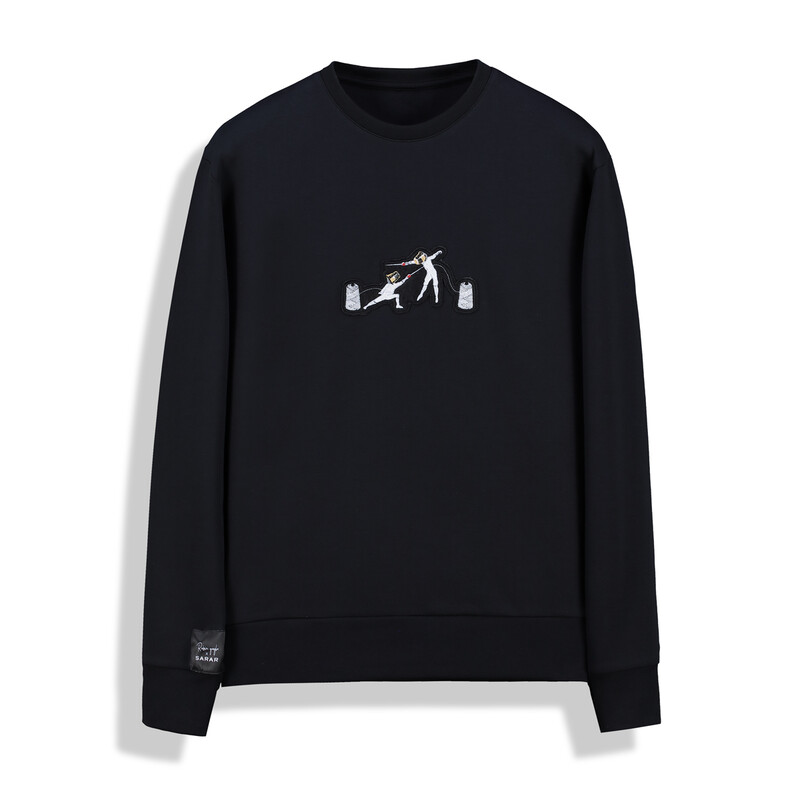 O Yaka Eskrim Tasarım Siyah Sweatshirt - SARAR