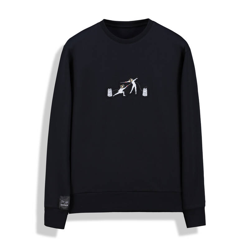 O Yaka Eskrim Tasarım Siyah Sweatshirt - 2