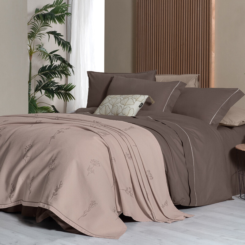 Eva Eldon Pike Takımı ve Nevresim Seti Tek Kişilik Mocha 