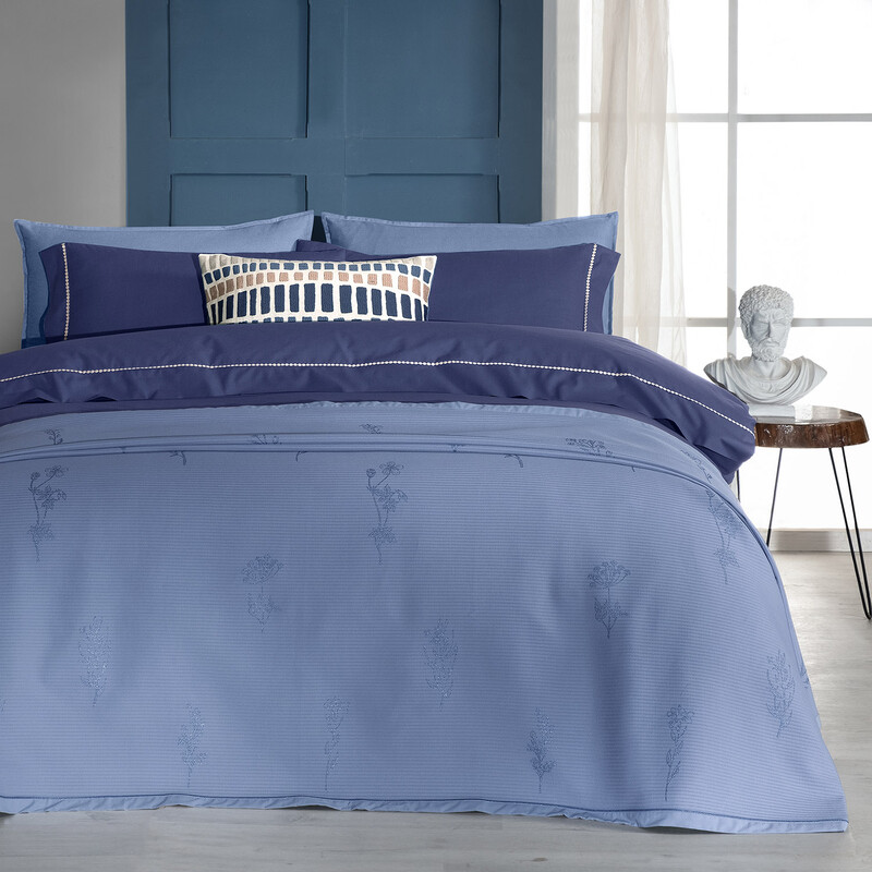 Eva Eldon Pike Takımı ve Nevresim Seti Tek Kişilik Mavi - SAREV