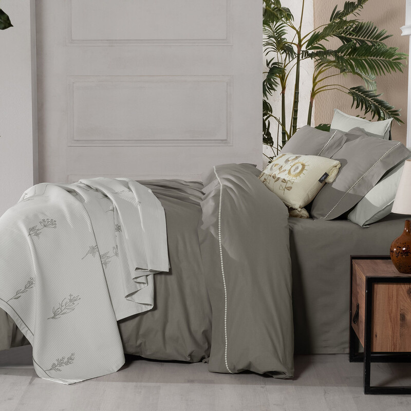 Eva Eldon Pike Takımı ve Nevresim Seti Çift Kişilik Bej - SAREV