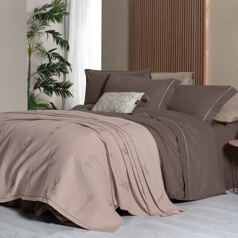 Eva Eldon Pike Takımı ve Nevresim Seti Çift Kişilik Mocha - 1