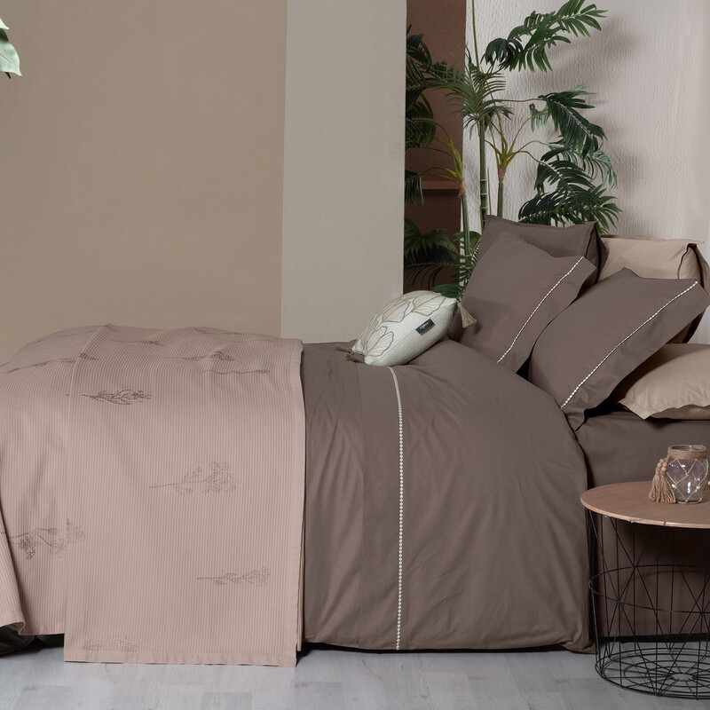 Eva Eldon Pike Takımı ve Nevresim Seti Çift Kişilik Mocha - SAREV