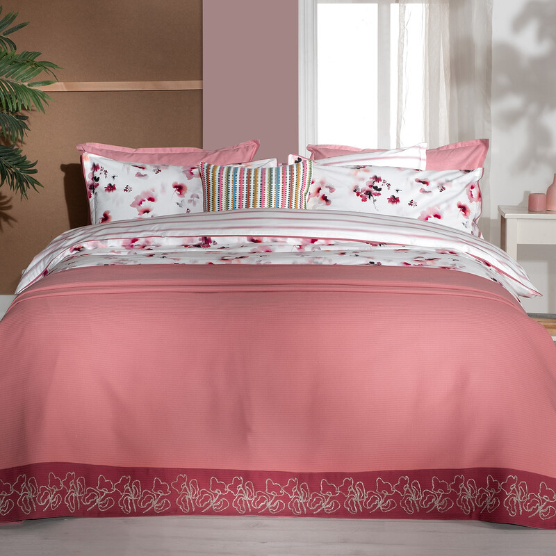 Eva Jadon Pike Takımı Ve Nevresim Seti Tek Kişilik Pembe - SAREV