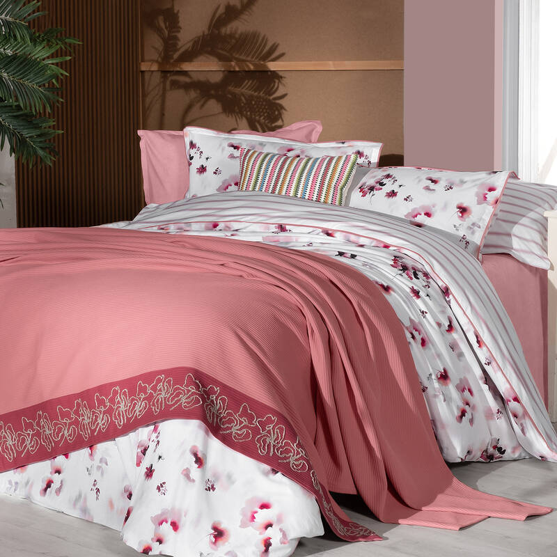 Eva Jadon Pike Takımı Ve Nevresim Seti Tek Kişilik Pembe - 1