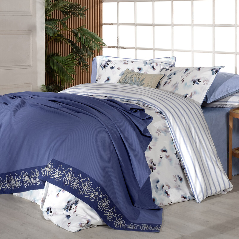 Eva Jadon Pike Takımı ve Nevresim Seti Tek Kişilik Mavi 