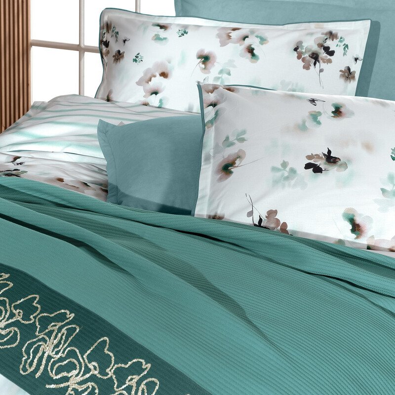 Eva Jadon Pike Takımı ve Nevresim Seti Tek Kişilik Yeşil - SAREV