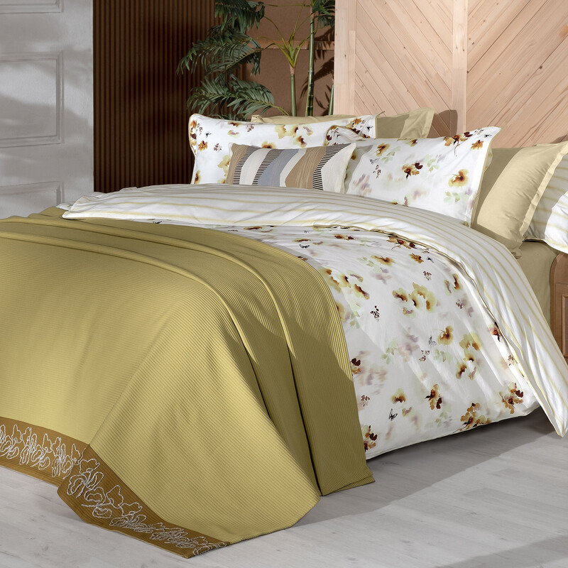 Eva Jadon Pike Takımı ve Nevresim Seti Tek Kişilik Sarı - SAREV