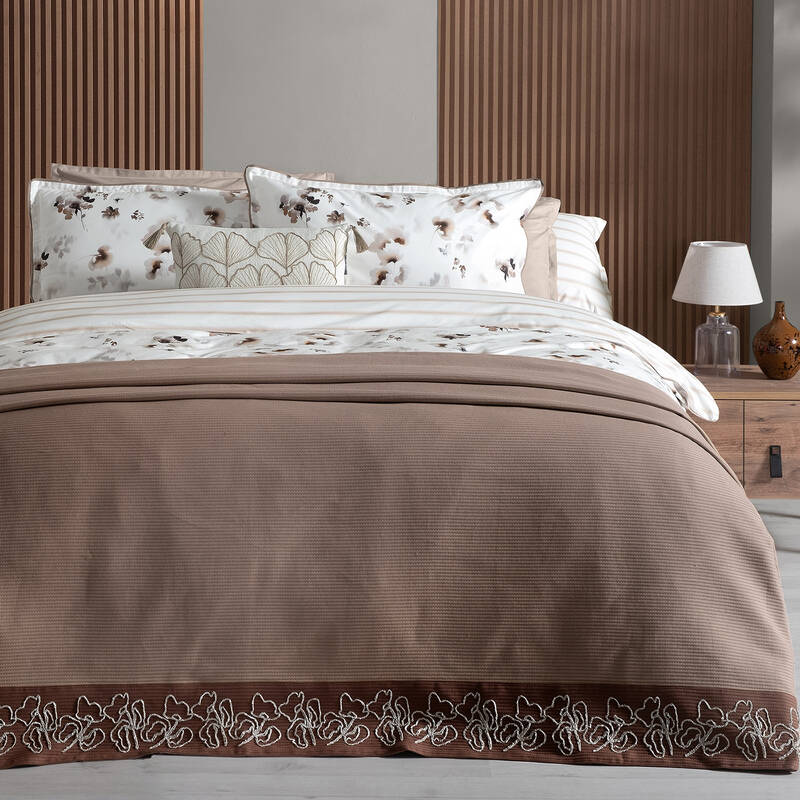 Eva Jadon Pike Takımı ve Nevresim Seti Tek Kişilik Bej - 1