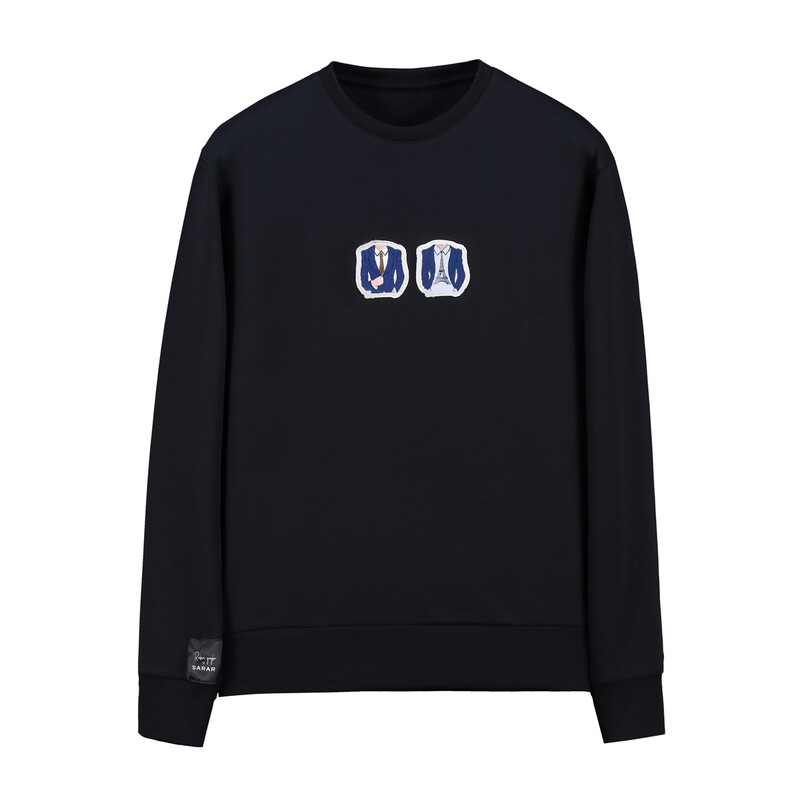 O Yaka Eıffel Takım Tasarım Siyah Sweatshirt - SARAR