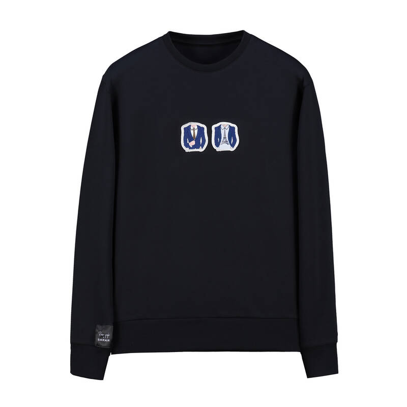 O Yaka Eıffel Takım Tasarım Siyah Sweatshirt - 2